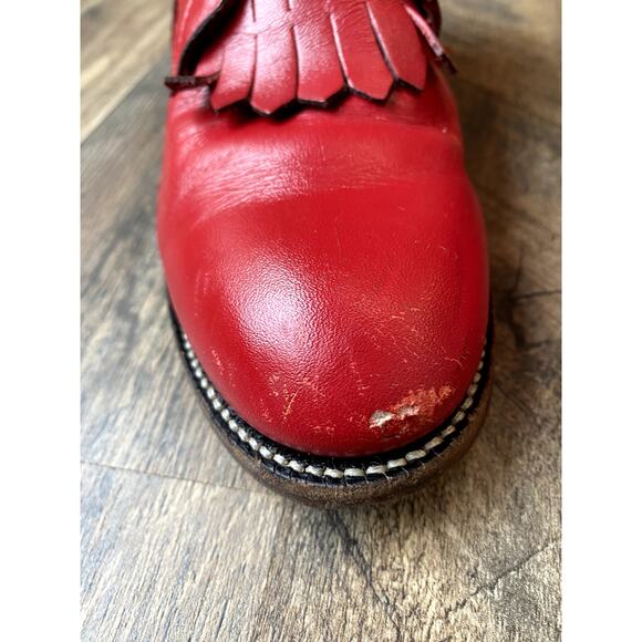 VNTG Justin Roper Women's Cherry Red Leather Fringe Lace Up Western Boots 6.5B - Picture 13 of 14